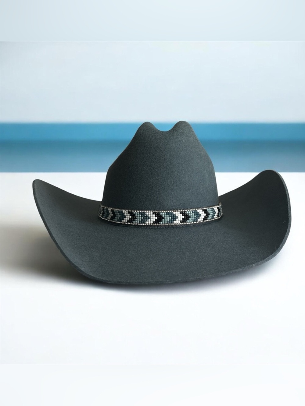 Wide Brim Felt Cowboy Hat with Beaded Band - Charcoal